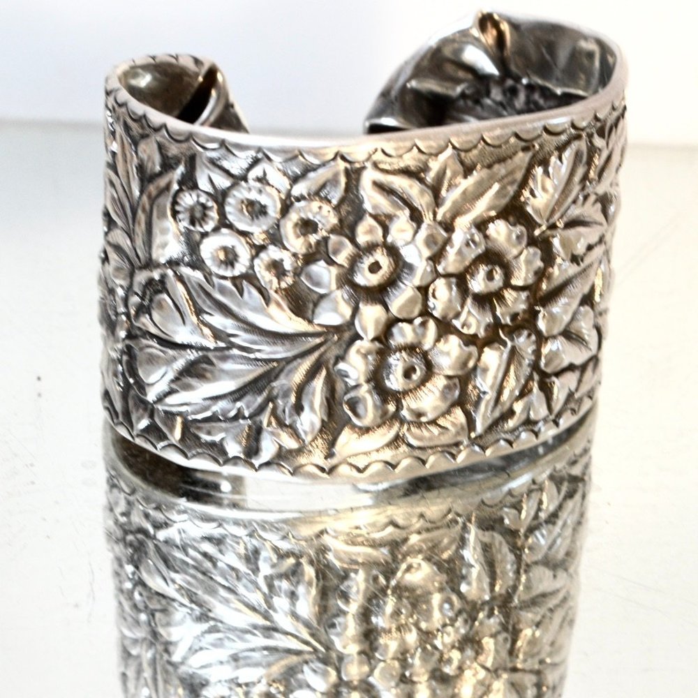 Art Nouveau Sterling Silver Floral Cuff Bracelet - Picture 9 of 12